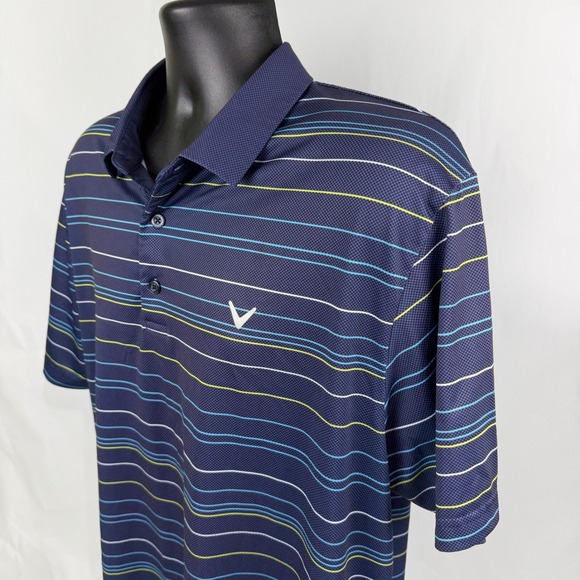 Callaway Golf Polo Shirt Men's XL Navy Blue Striped Opti-Dri Performance - Picture 3 of 8